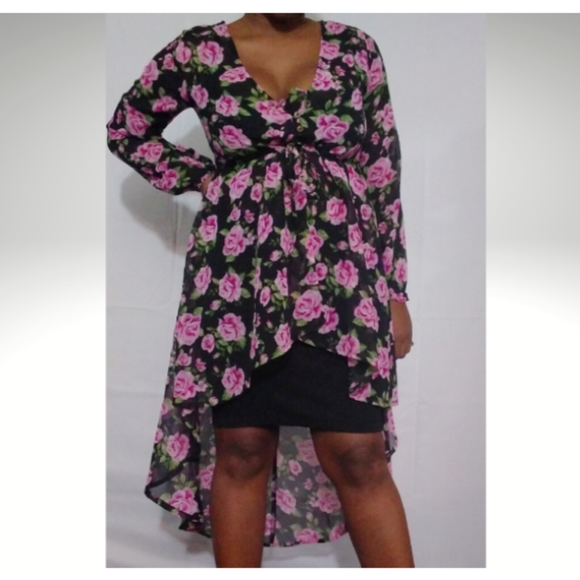 High Low Sheer Tie waist Duster - Picture 2 of 3